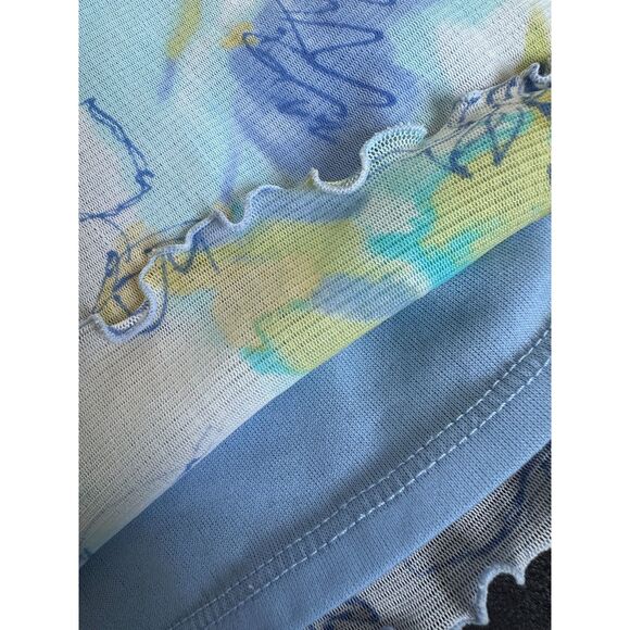 Vintage Y2K Pastel Floral Mesh Top Lettuce Hem Fairycore Baby Tee size Medium - Picture 7 of 7